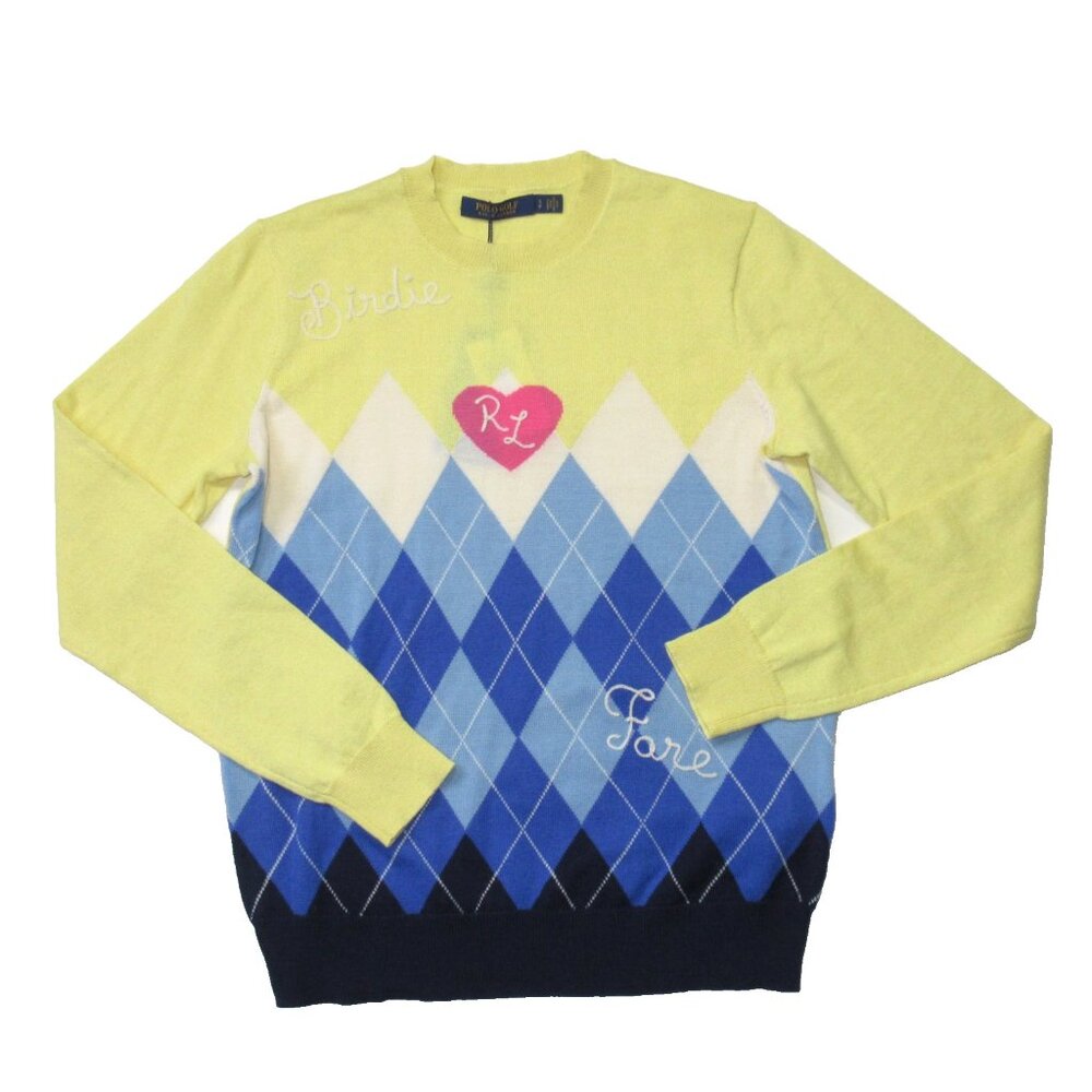 NWT Polo Ralph Lauren Golf Pullover in Yellow Argyle Cashmere-Blend Sweater S - Picture 3 of 9